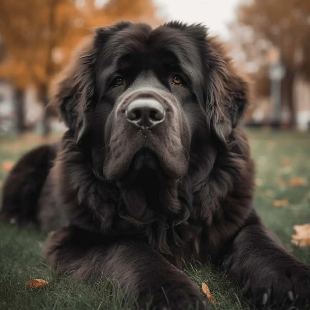 Newfoundlands Dog Sitting On The Grass